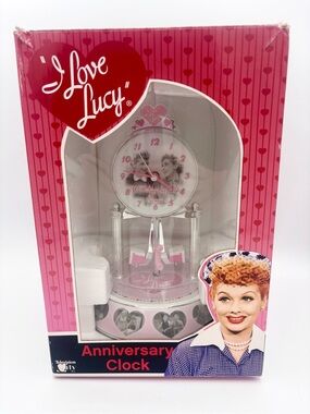 IN BOX I Love Lucy Anniversary Clock Pink Collectible TV Memorabilia Glass Dome